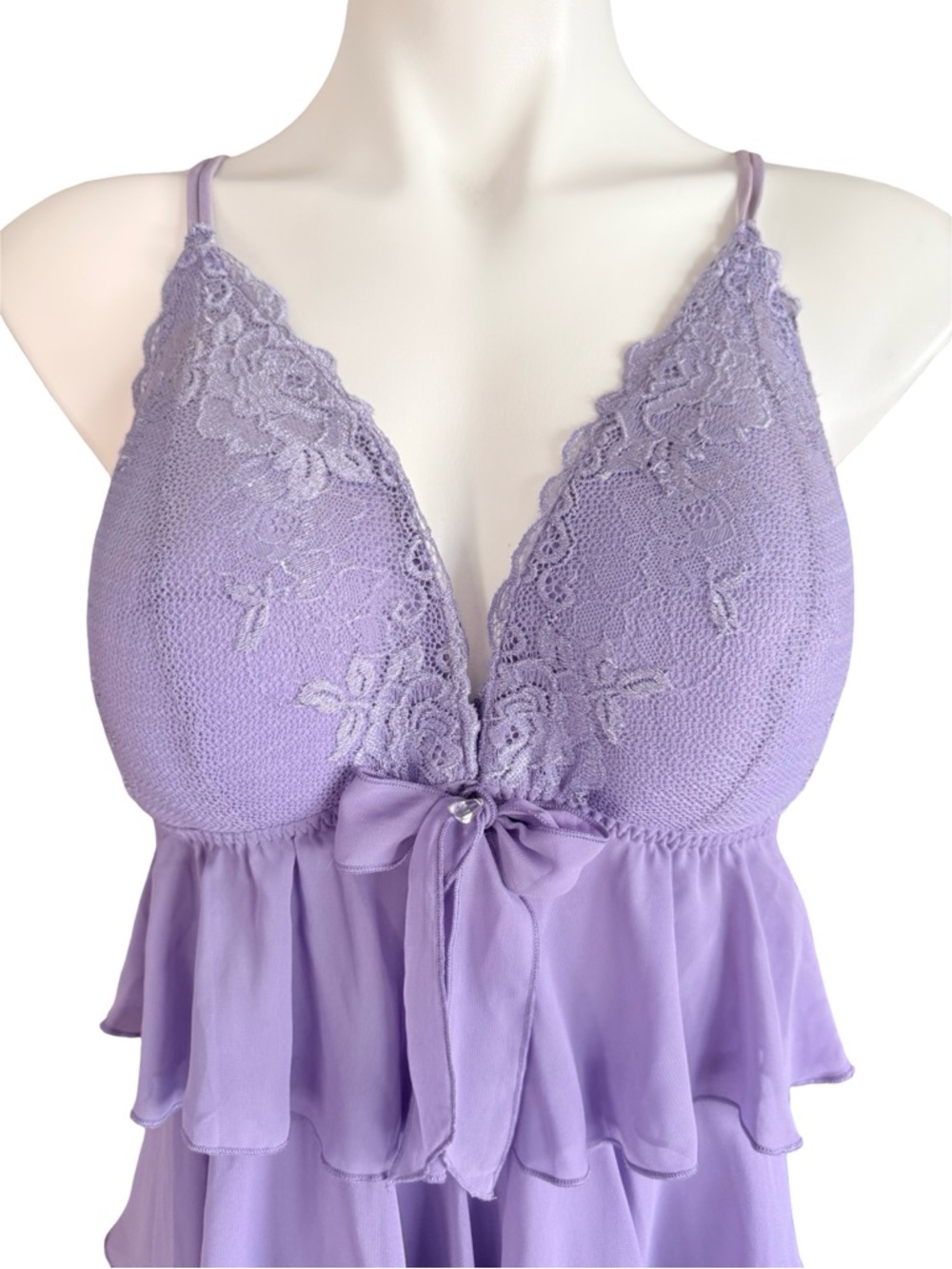 Vintage Delicates Lavender Lace Babydoll Matching Thong Set XL Y2K Coquette - Picture 3 of 8
